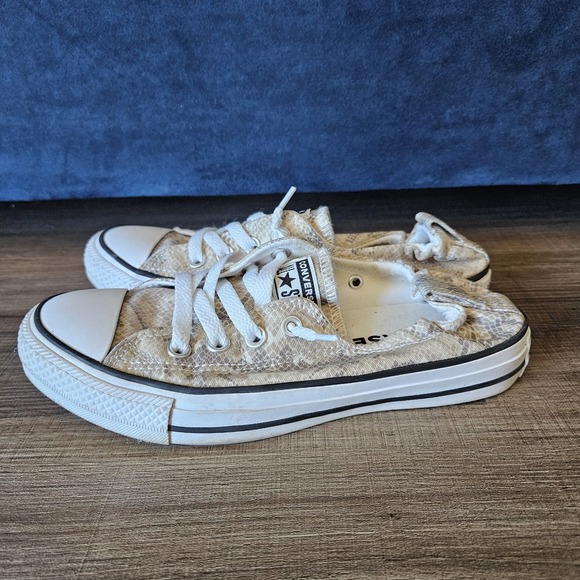 Converse Shoreline Slip On Sneakers Women's 7 Ivory Snake Print Lace Up‎ Canvas - Picture 5 of 11